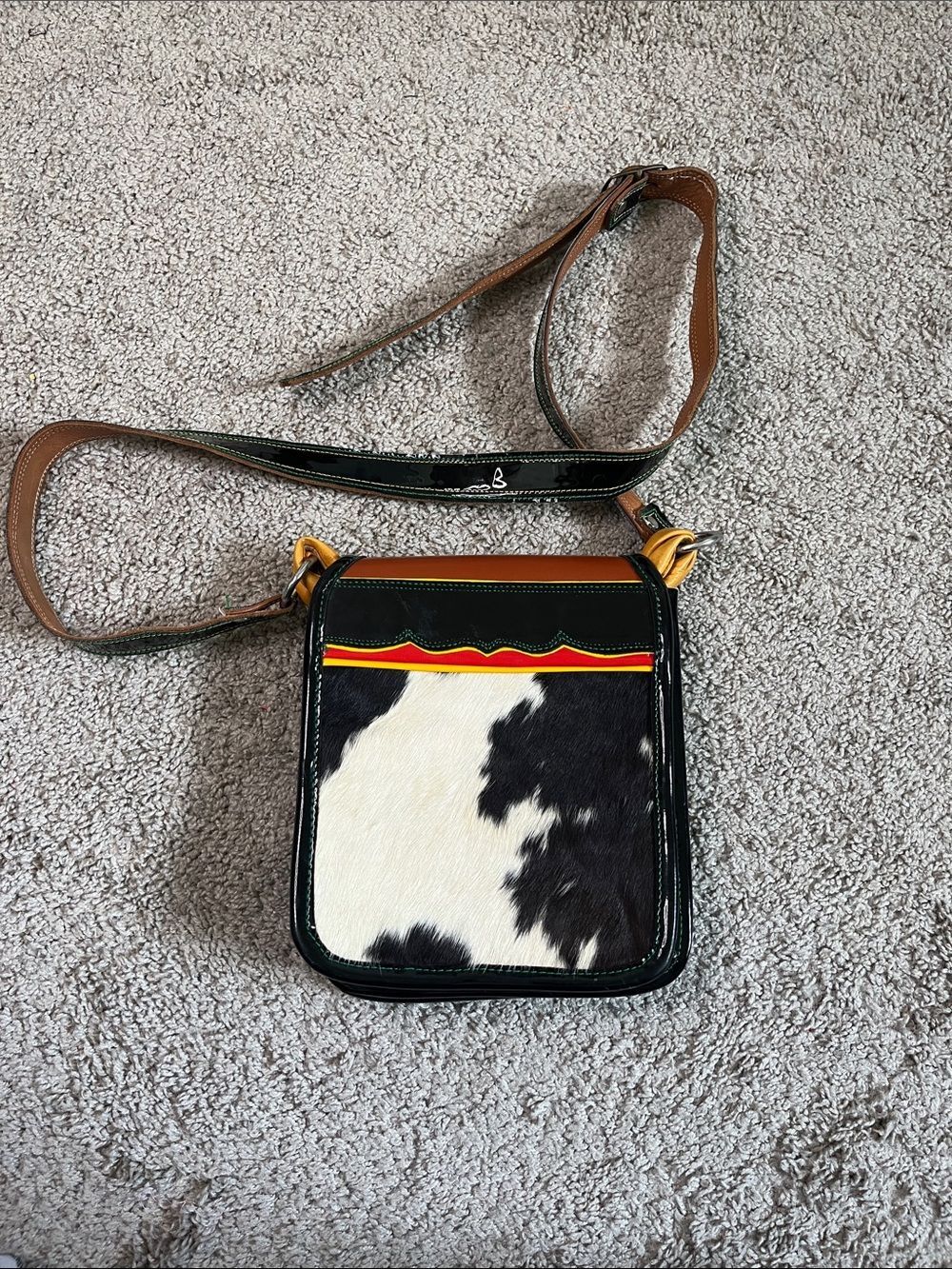 Carrieles Jerico Brown Leather Black White Cow Hide Fur Crossbody Bag Western